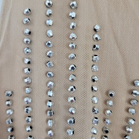 XSCAPE Dress Gold/Beige with vertical beads Size 4 - Picture 6 of 6